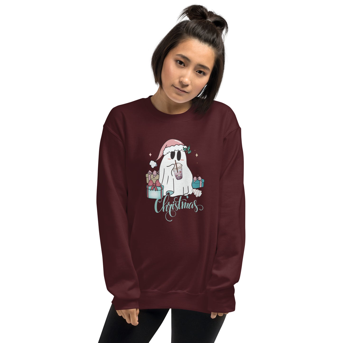 Christmas Cute Boujie Ghost with Presents Unisex Sweatshirt