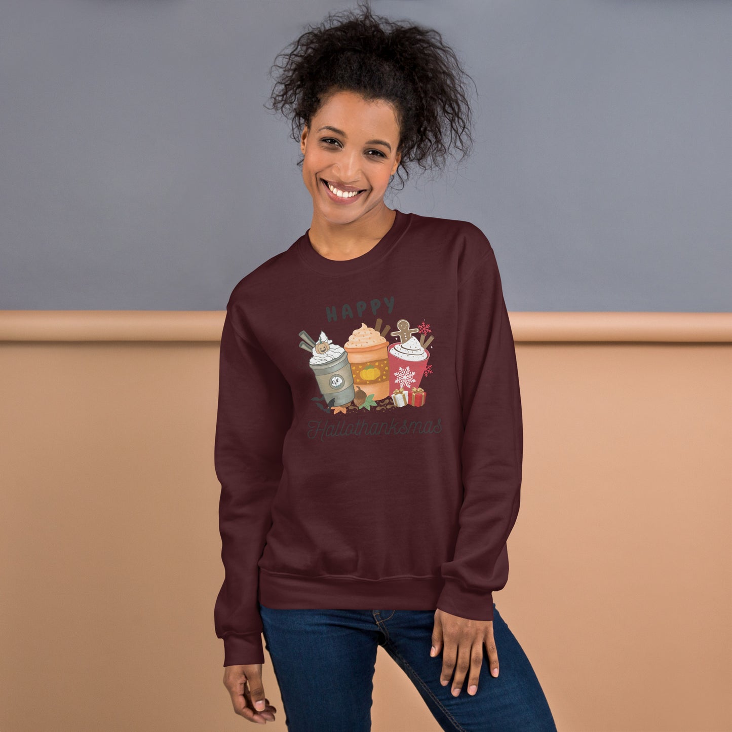 Happy HalloThanksMas Holiday Mashup Coffee Unisex Sweatshirt