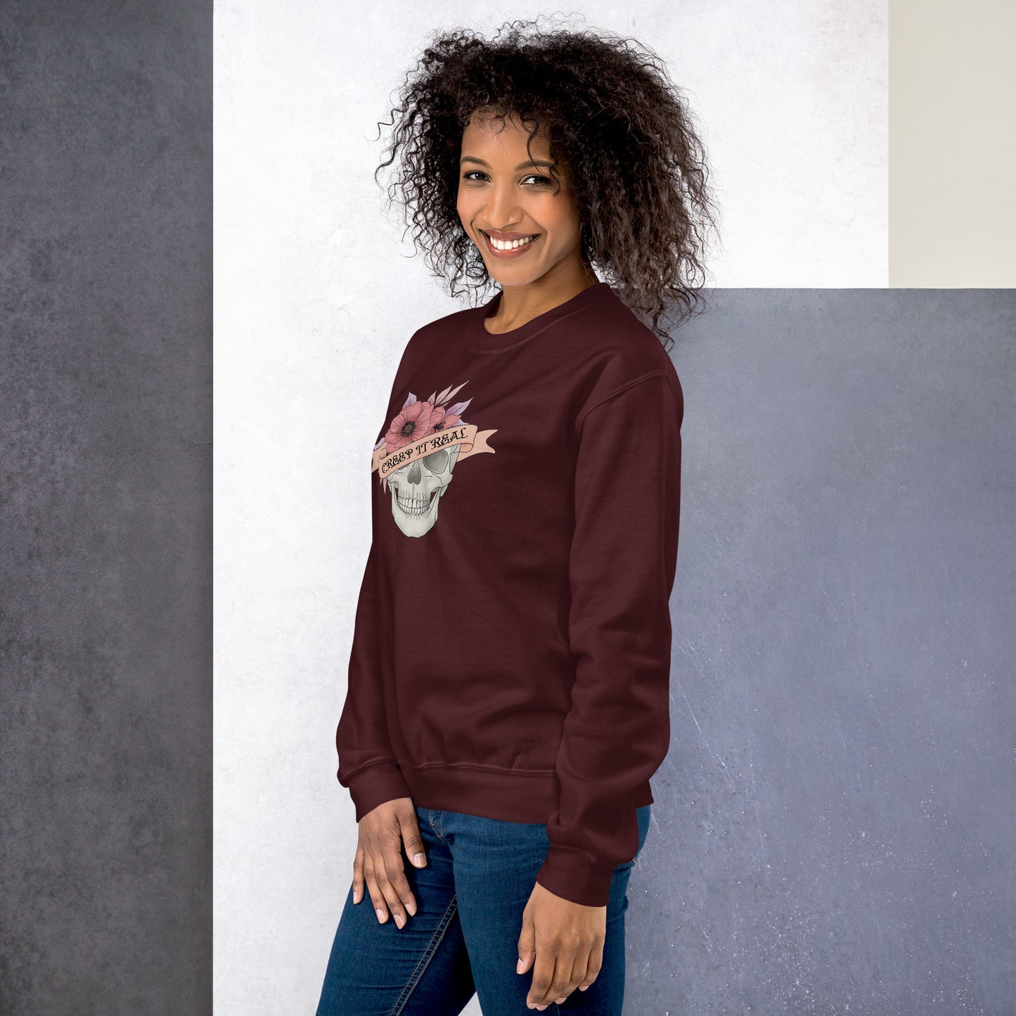 Creep it Real Skeleton Skull Fall Halloween Crewneck Sweatshirt | Keep it Real