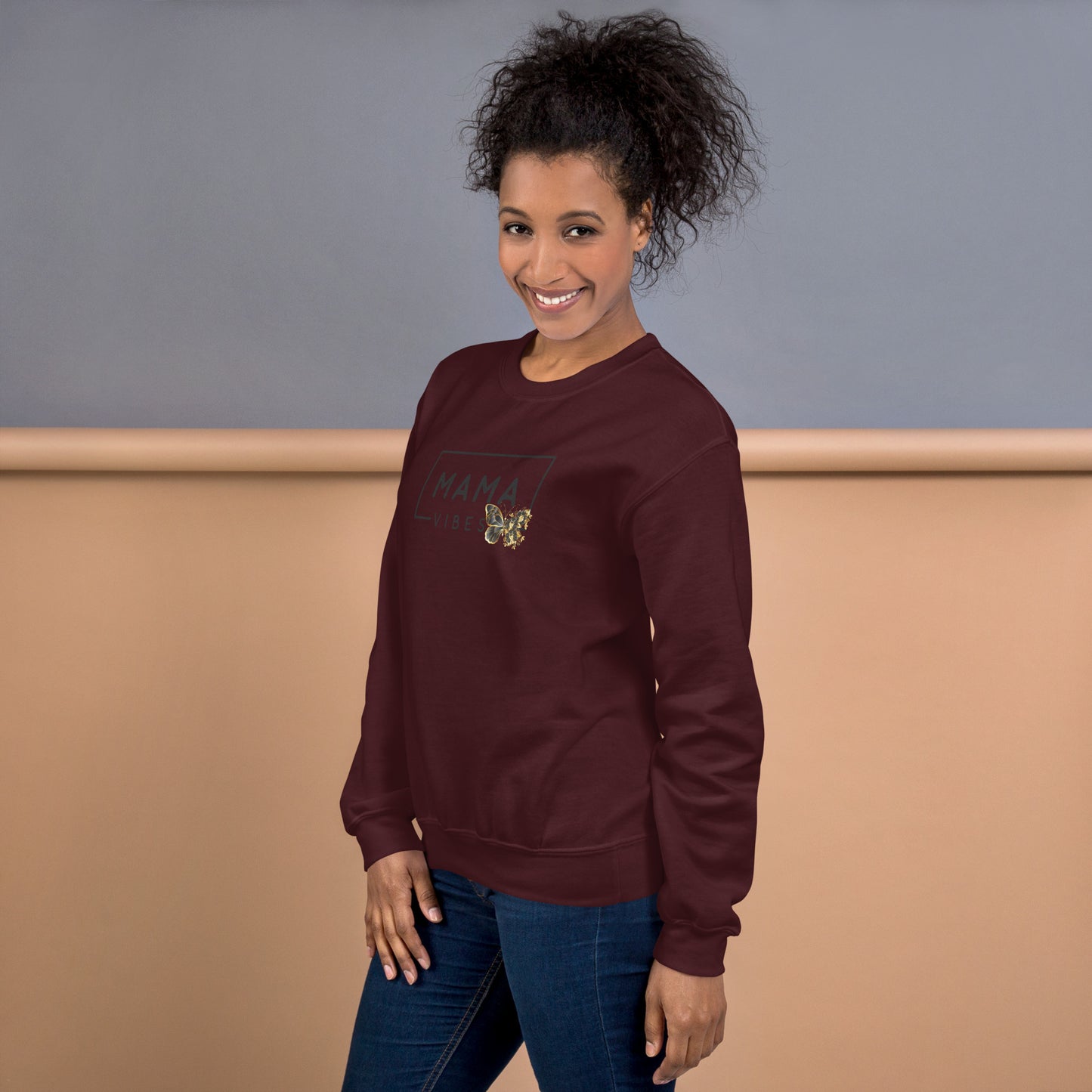 Mama Vibes with Border Butterfly Crewneck Sweatshirt | Fall CozyFall Swetshirt for Mom
