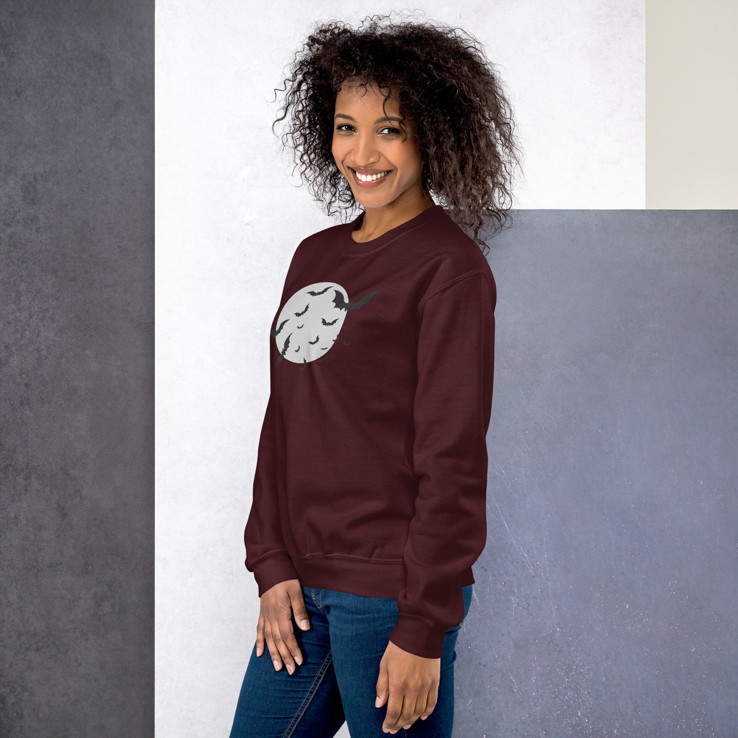 Full Moon with Bats Crewneck Fall Halloween Unisex Sweatshirt