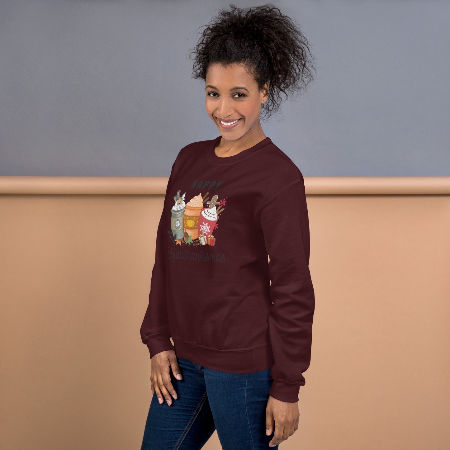 Happy HalloThanksMas Holiday Mashup Coffee Unisex Sweatshirt