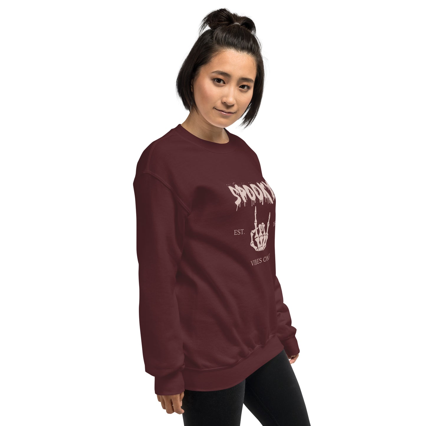 Spooky Vibes Skeleton Hands Peace Established 1692 Crewneck Sweatshirt