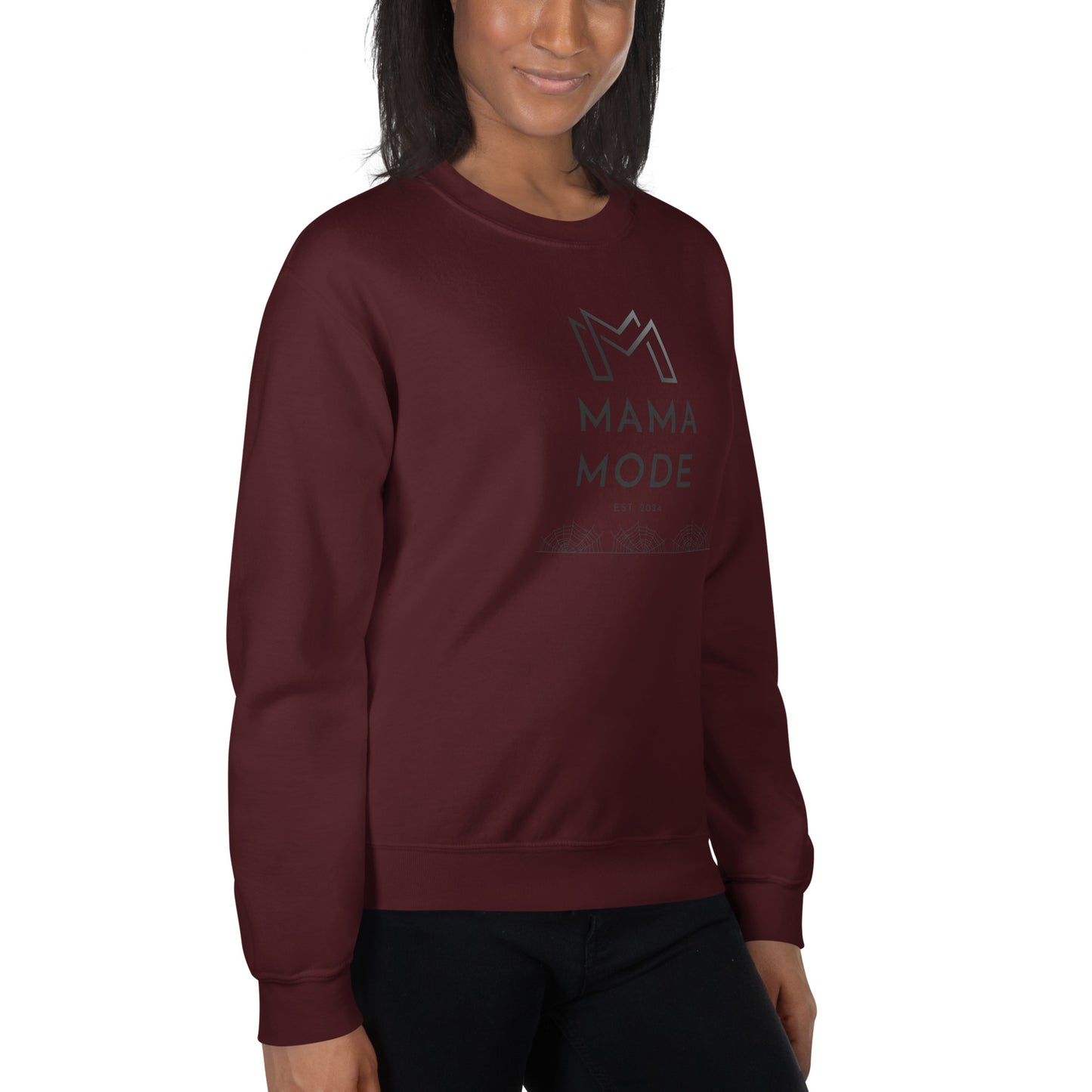 New Mom | Mama Mode Established 2024 Halloween Spiderweb Fall Crewneck Sweatshirt