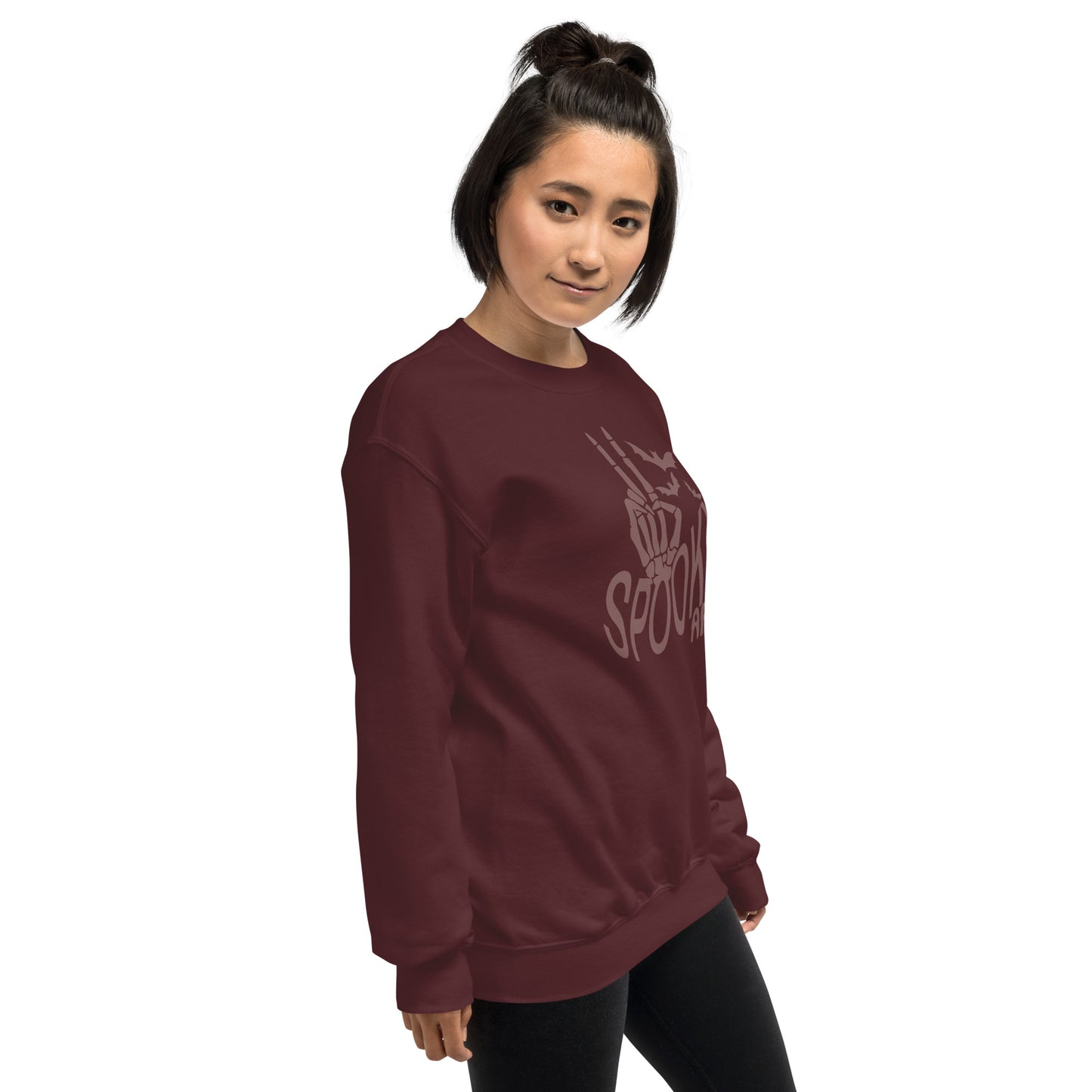 Spooky AF Fall Halloween Skeleton Hands Peace Sign Crewneck Unisex Sweatshirt
