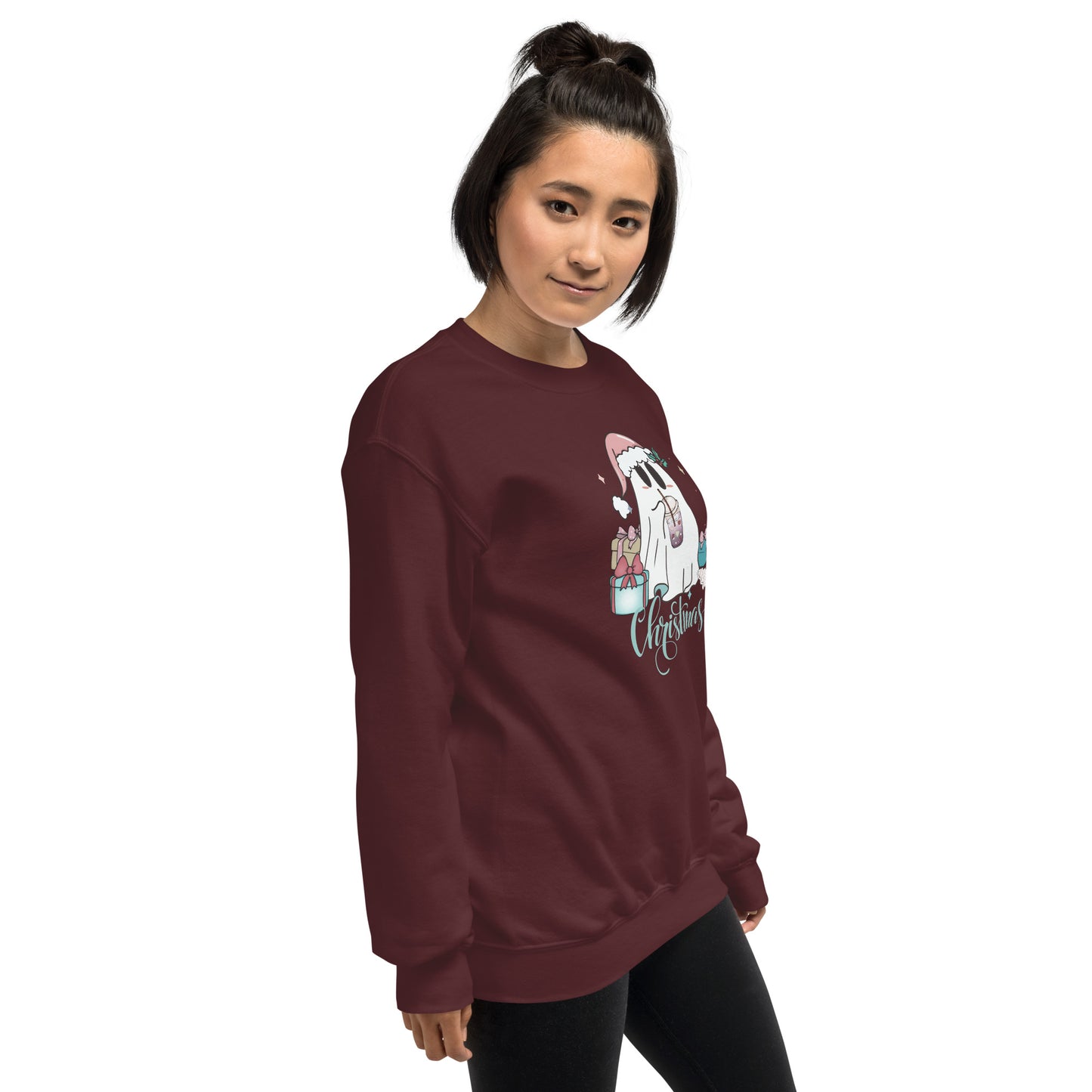 Christmas Cute Boujie Ghost with Presents Unisex Sweatshirt