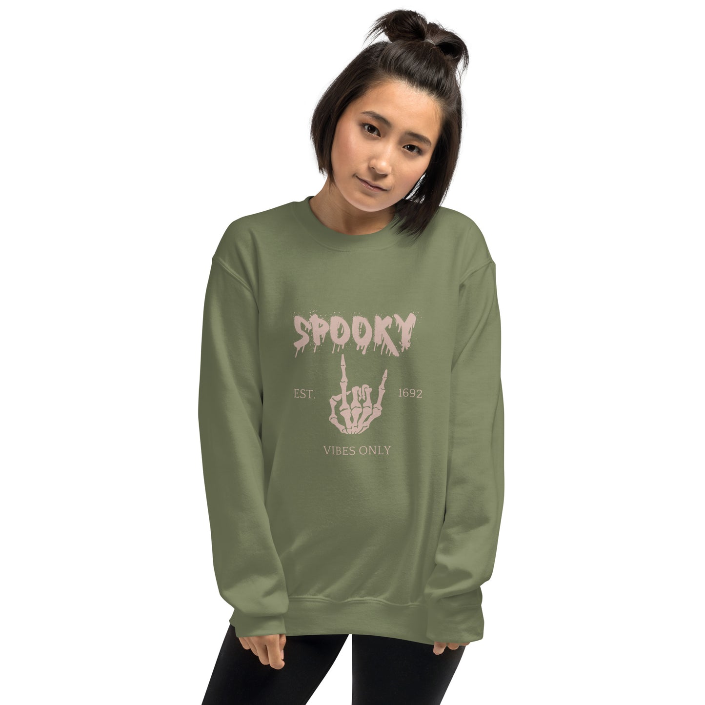 Spooky Vibes Skeleton Hands Peace Established 1692 Crewneck Sweatshirt
