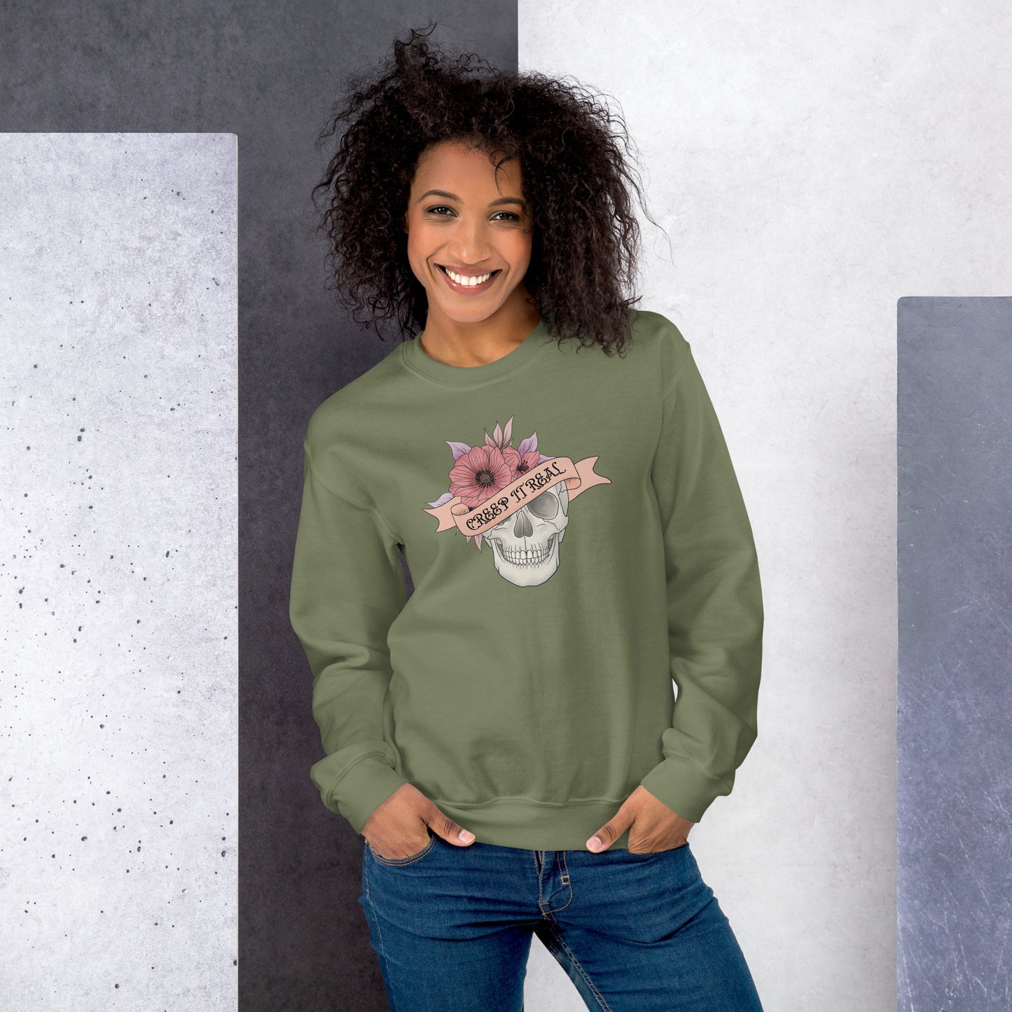 Creep it Real Skeleton Skull Fall Halloween Crewneck Sweatshirt | Keep it Real