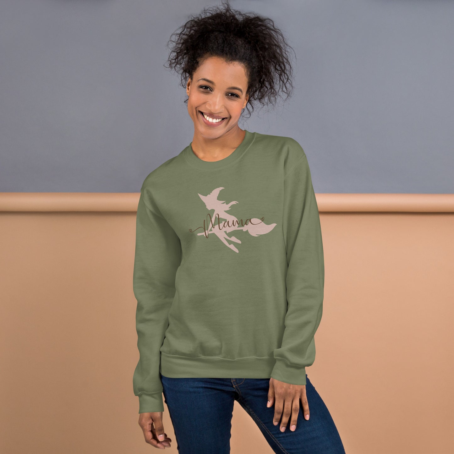 Mama Witches Broom Halloween Fall Crewneck Sweatshirt