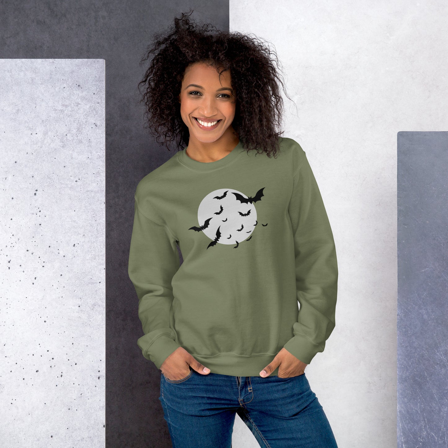 Full Moon with Bats Crewneck Fall Halloween Unisex Sweatshirt