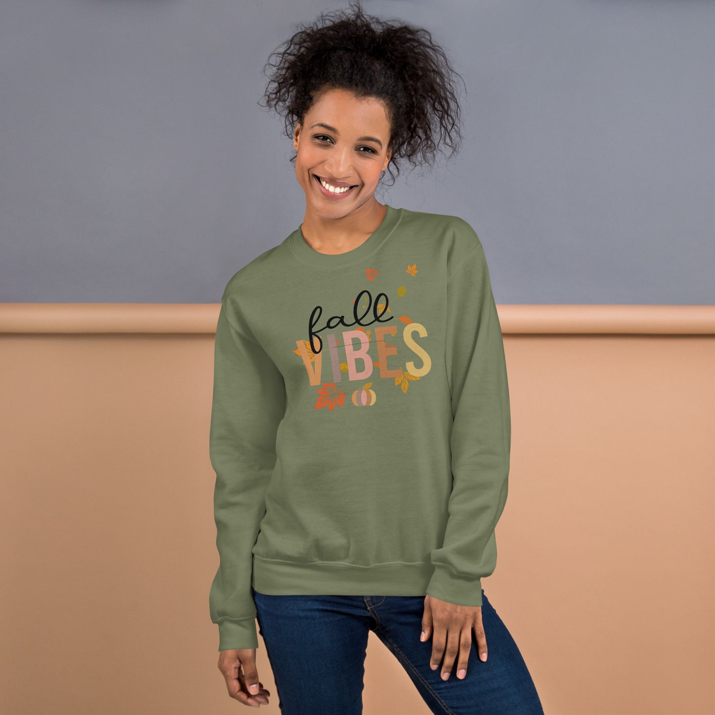 Fall Vibes Pumpkin Leaves Seasonal Crewneck Unisex Sweatshirt