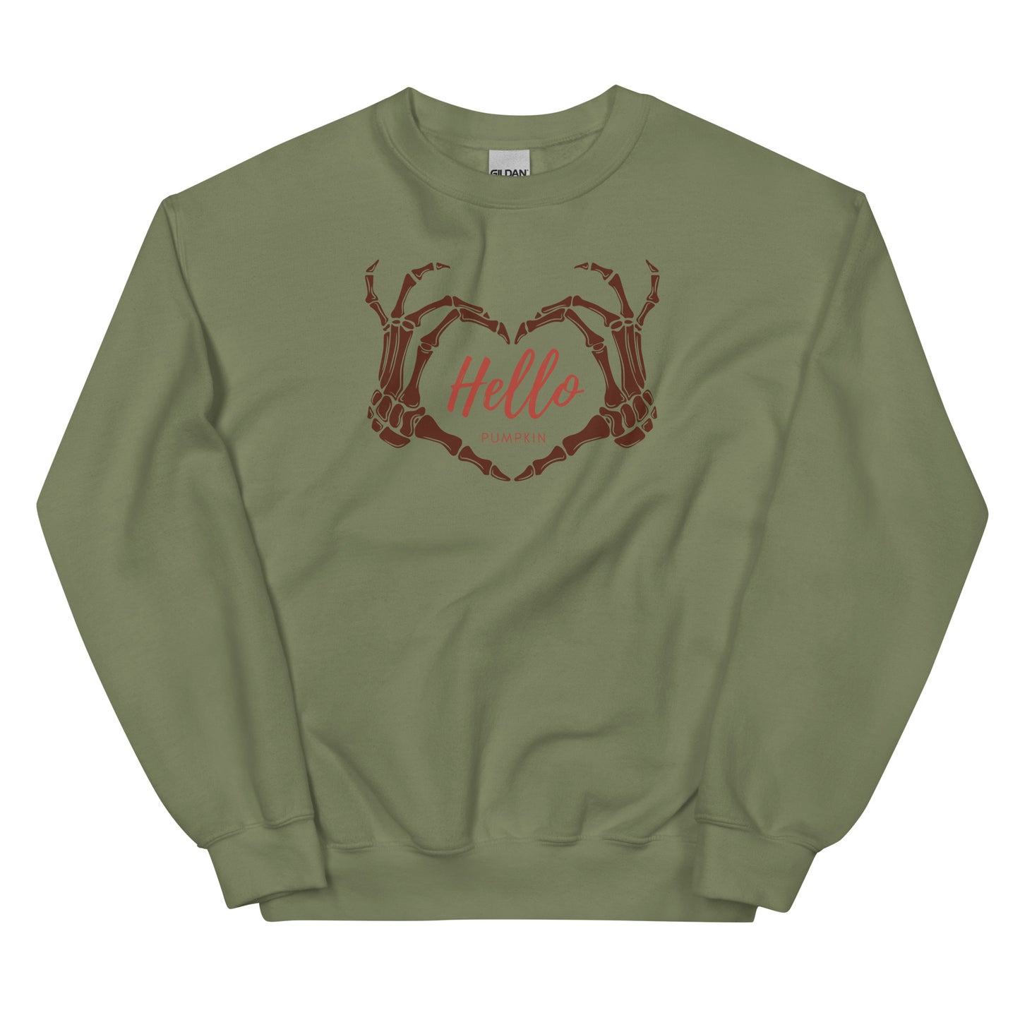 Hello Pumpkin Skeleton Heart Hands Crewneck Fall Halloween Unisex Sweatshirt
