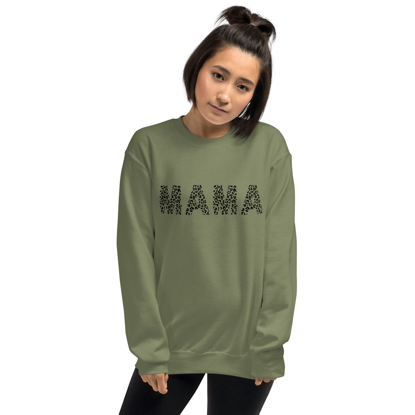 Mama Black and White Cheetah Print Crewneck Cozy Fall Unisex Sweatshirt