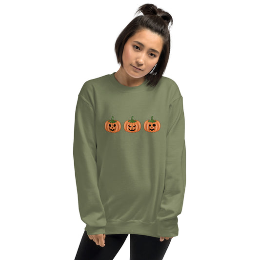 Trendy Fall Pumpkin Faces Crewneck Unisex Sweatshirt