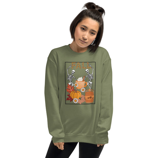 Fall Halloween Skeleton Pumpkin Spice Crewneck Unisex Sweatshirt