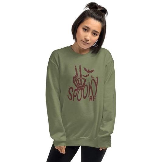 Spooky AF Fall Halloween Skeleton Hands Peace Sign Crewneck Unisex Sweatshirt