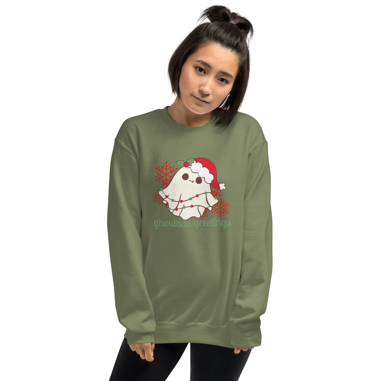 Ghoultide Greetings Cute Christmas Ghost Holiday Crewneck Unisex Sweatshirt
