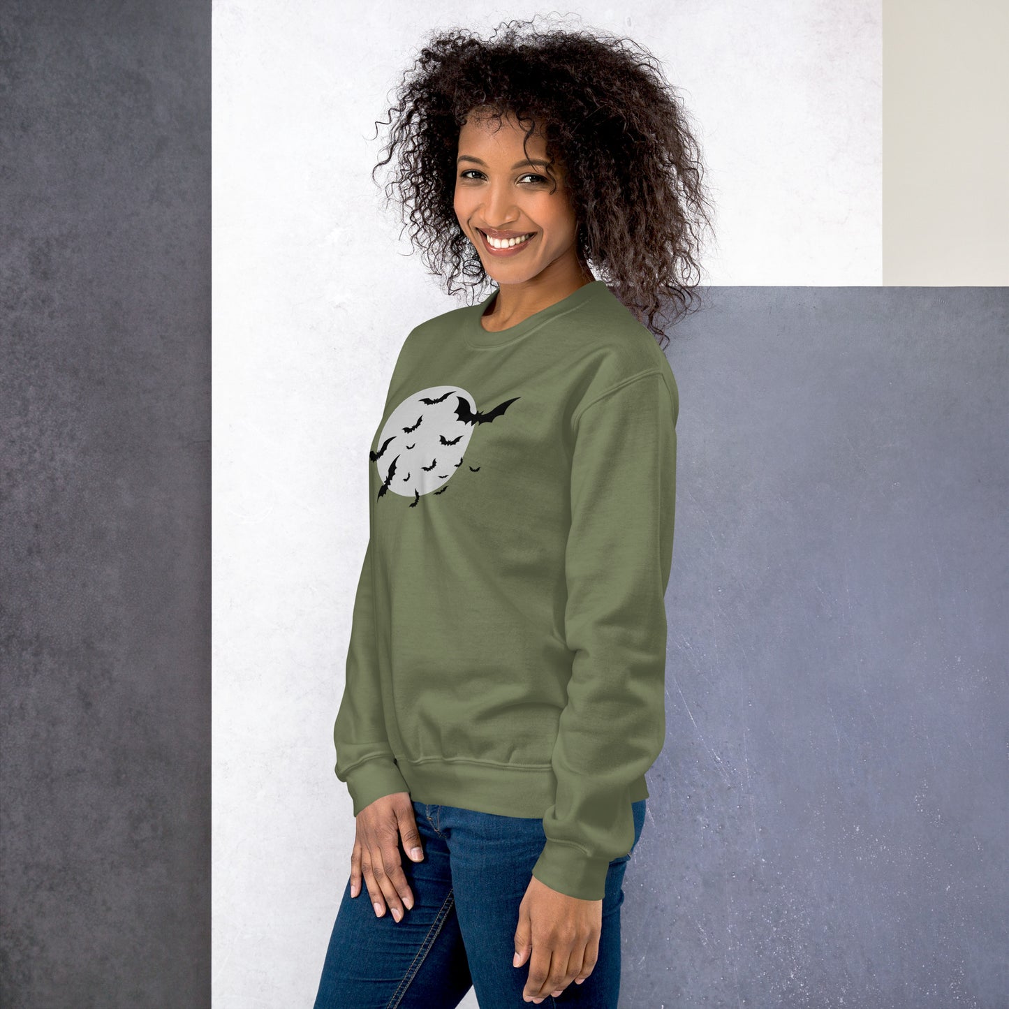 Full Moon with Bats Crewneck Fall Halloween Unisex Sweatshirt