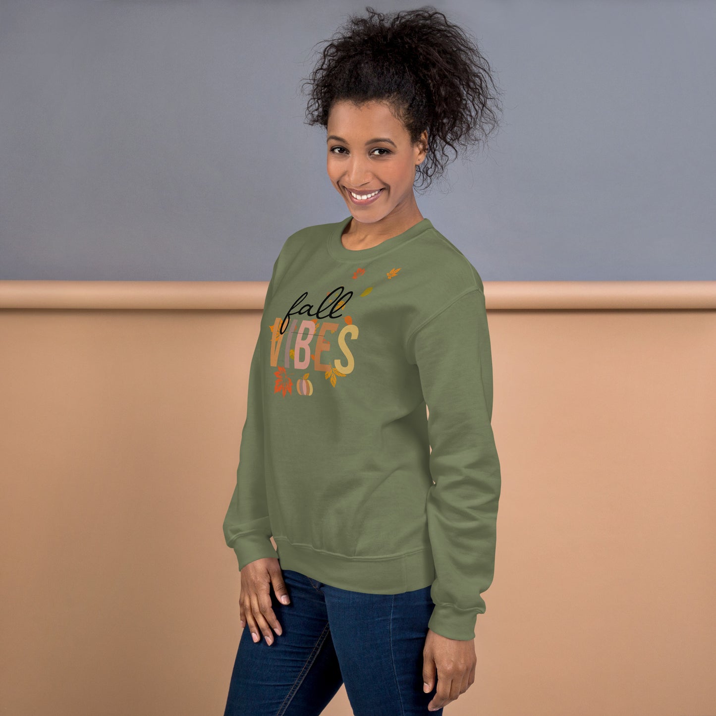 Fall Vibes Pumpkin Leaves Seasonal Crewneck Unisex Sweatshirt