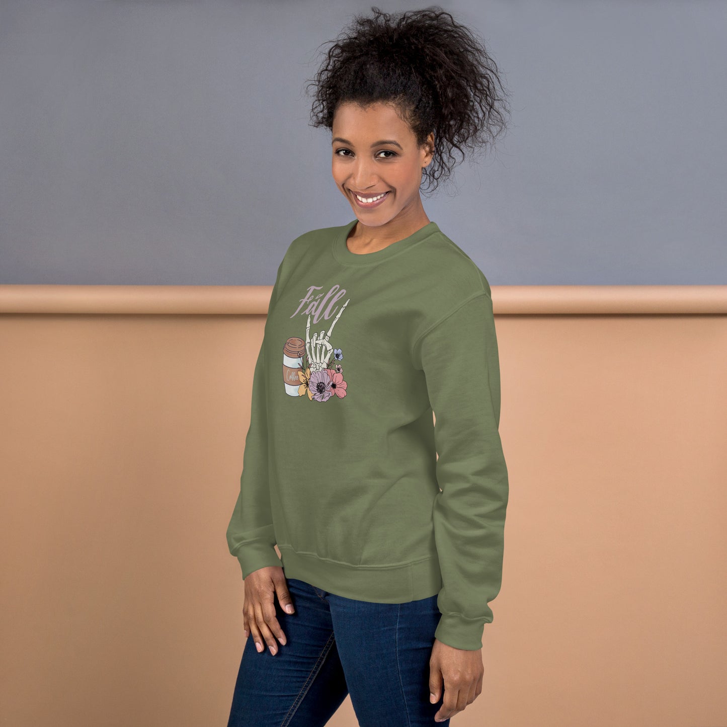 Fall Vibes Floral Coffee Crewneck Sweatshirt