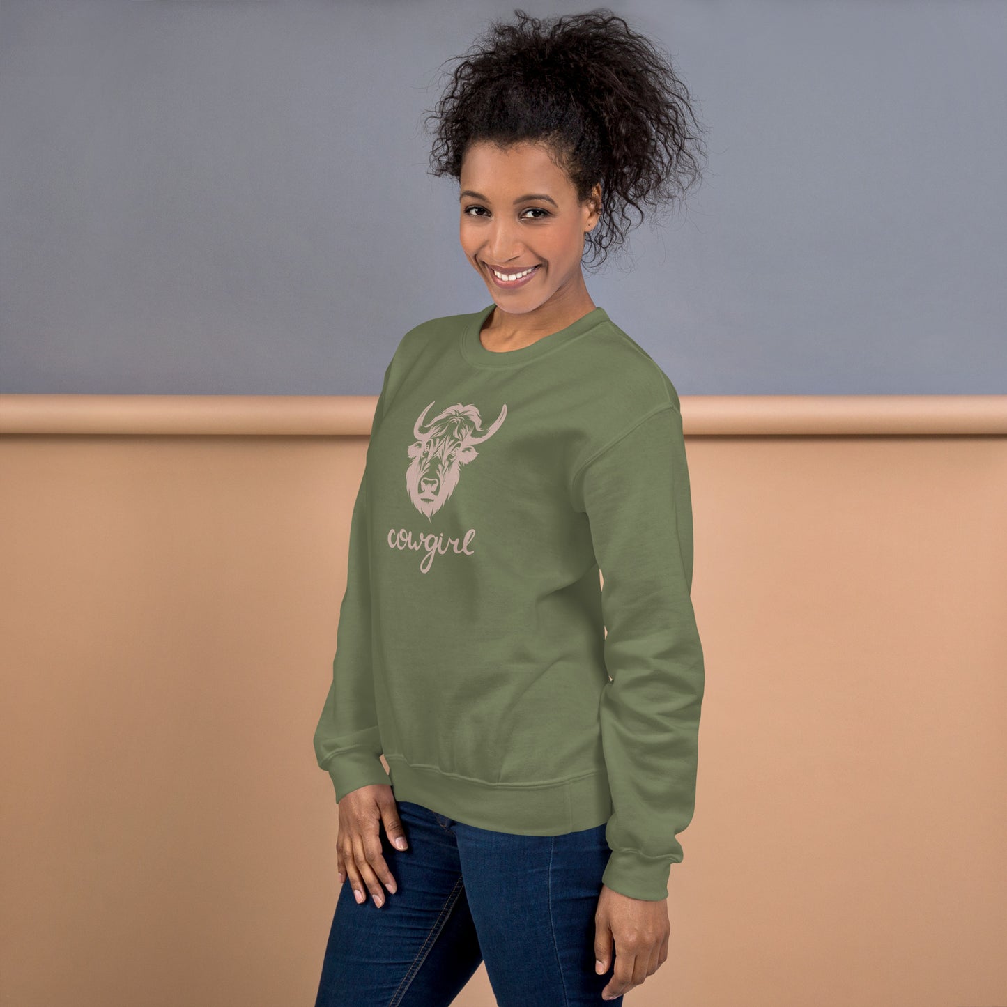 Cowgirl Long Haired Cow Unisex Sweatshirt