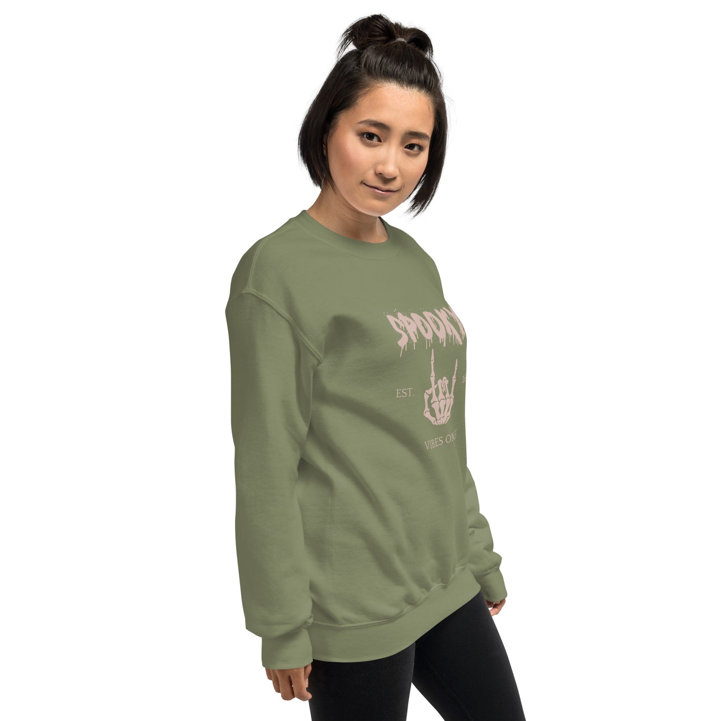 Spooky Vibes Skeleton Hands Peace Established 1692 Crewneck Sweatshirt
