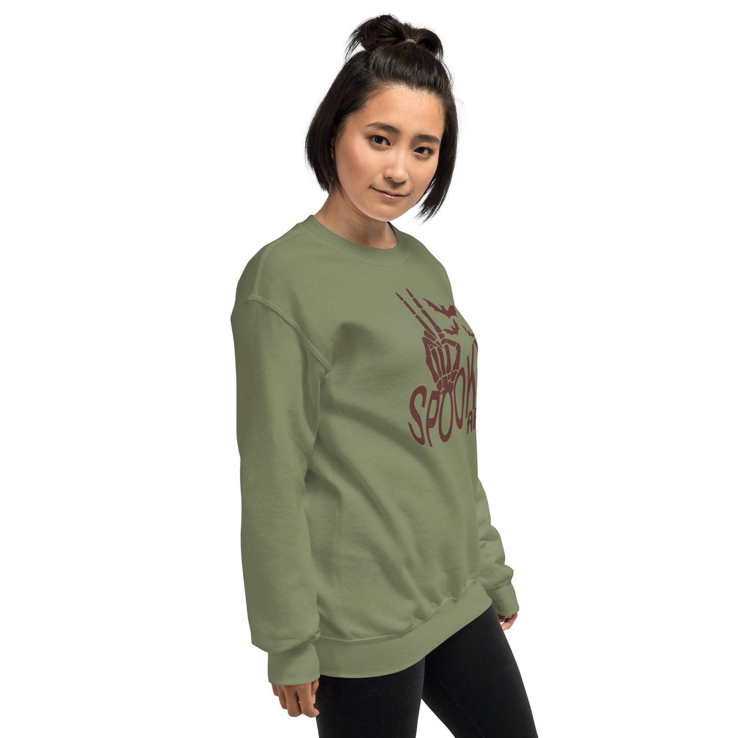 Spooky AF Fall Halloween Skeleton Hands Peace Sign Crewneck Unisex Sweatshirt