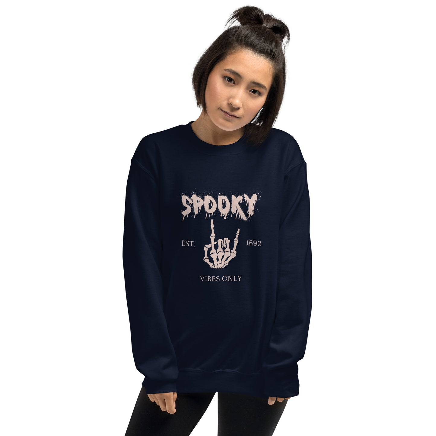 Spooky Vibes Skeleton Hands Peace Established 1692 Crewneck Sweatshirt