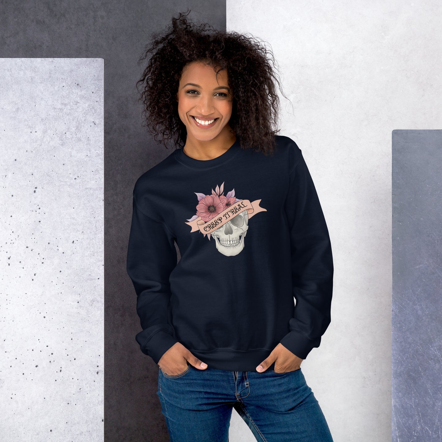 Creep it Real Skeleton Skull Fall Halloween Crewneck Sweatshirt | Keep it Real