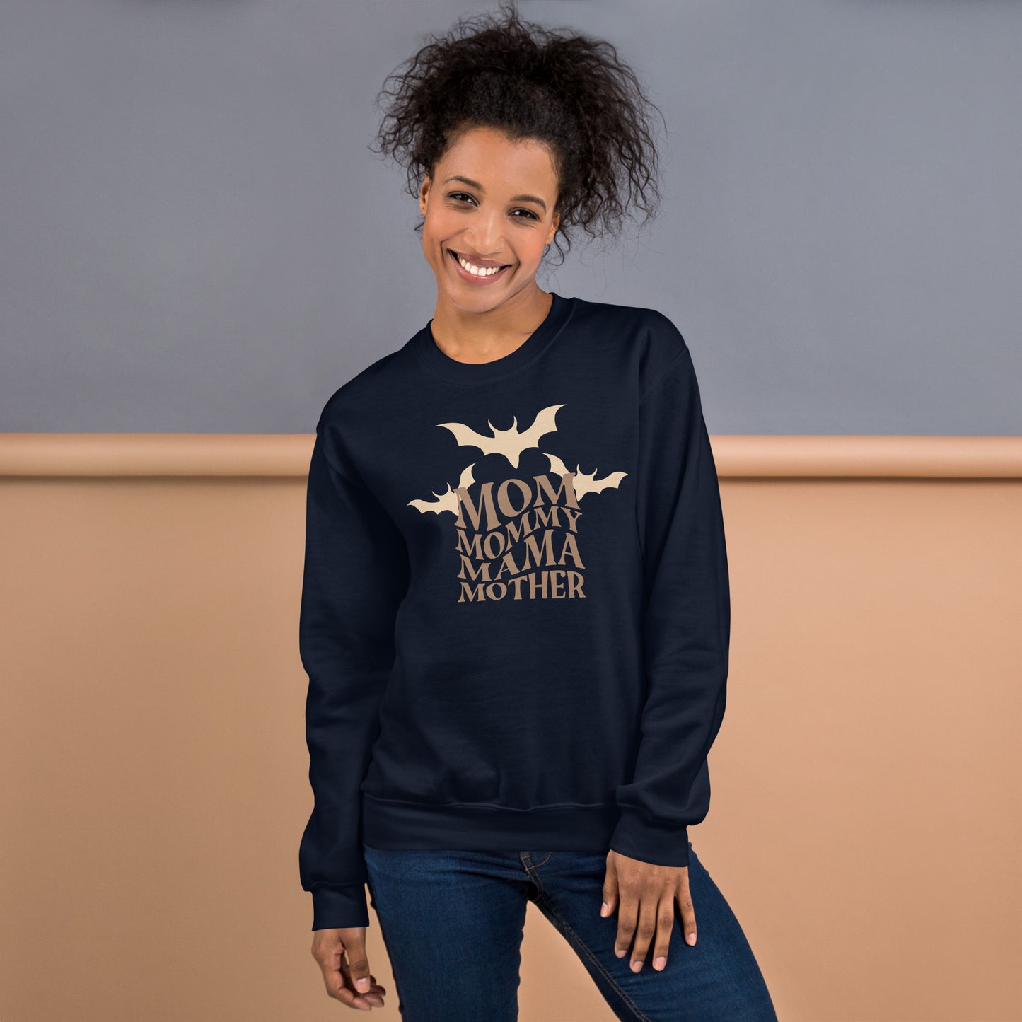 Mom Mama Mommy Mother with Bats Fall Halloween Crewneck Sweatshirt