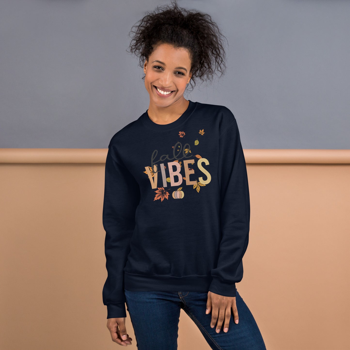 Fall Vibes Pumpkin Leaves Seasonal Crewneck Unisex Sweatshirt