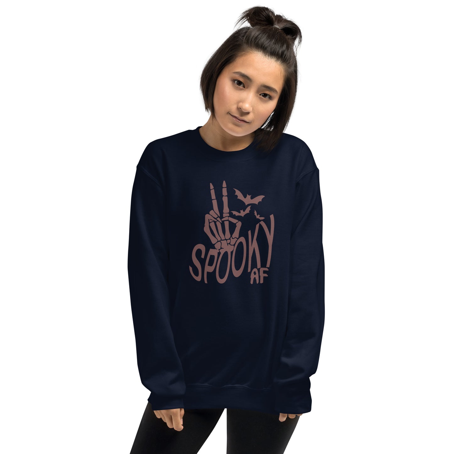 Spooky AF Fall Halloween Skeleton Hands Peace Sign Crewneck Unisex Sweatshirt