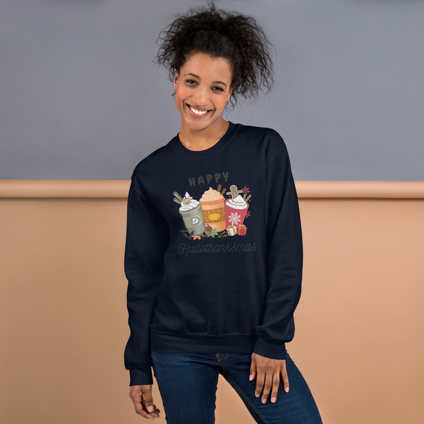 Happy HalloThanksMas Holiday Mashup Coffee Unisex Sweatshirt