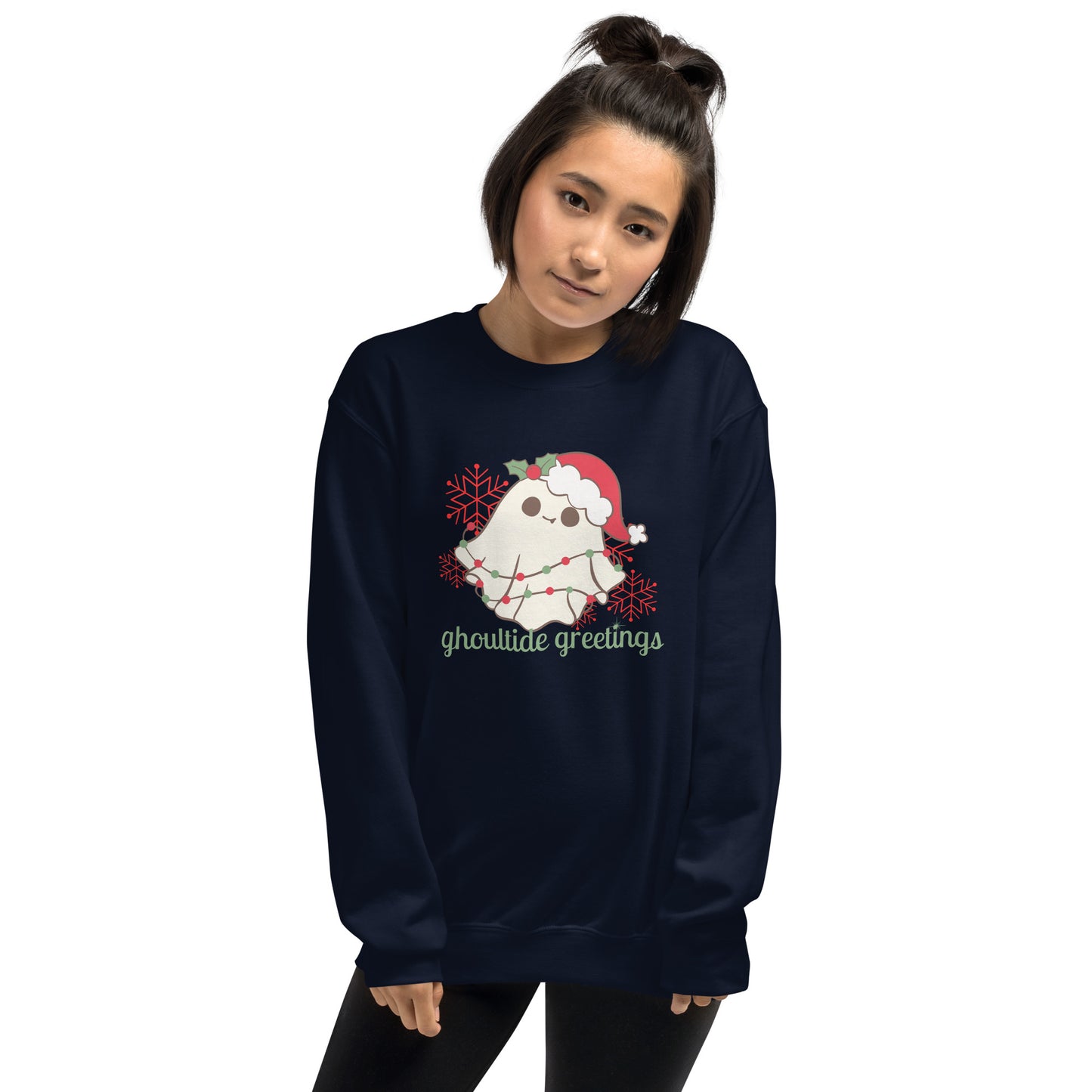 Ghoultide Greetings Cute Christmas Ghost Holiday Crewneck Unisex Sweatshirt