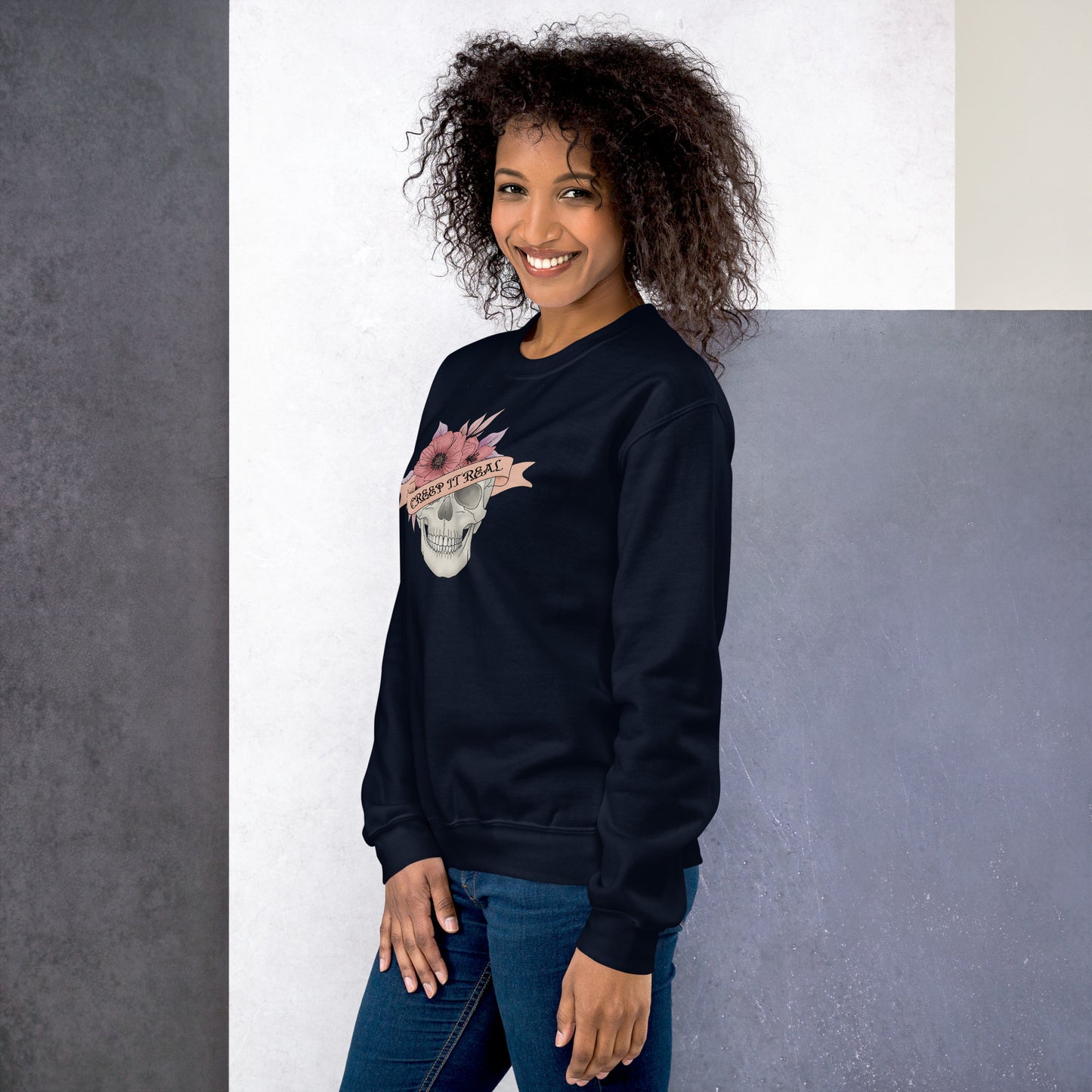 Creep it Real Skeleton Skull Fall Halloween Crewneck Sweatshirt | Keep it Real