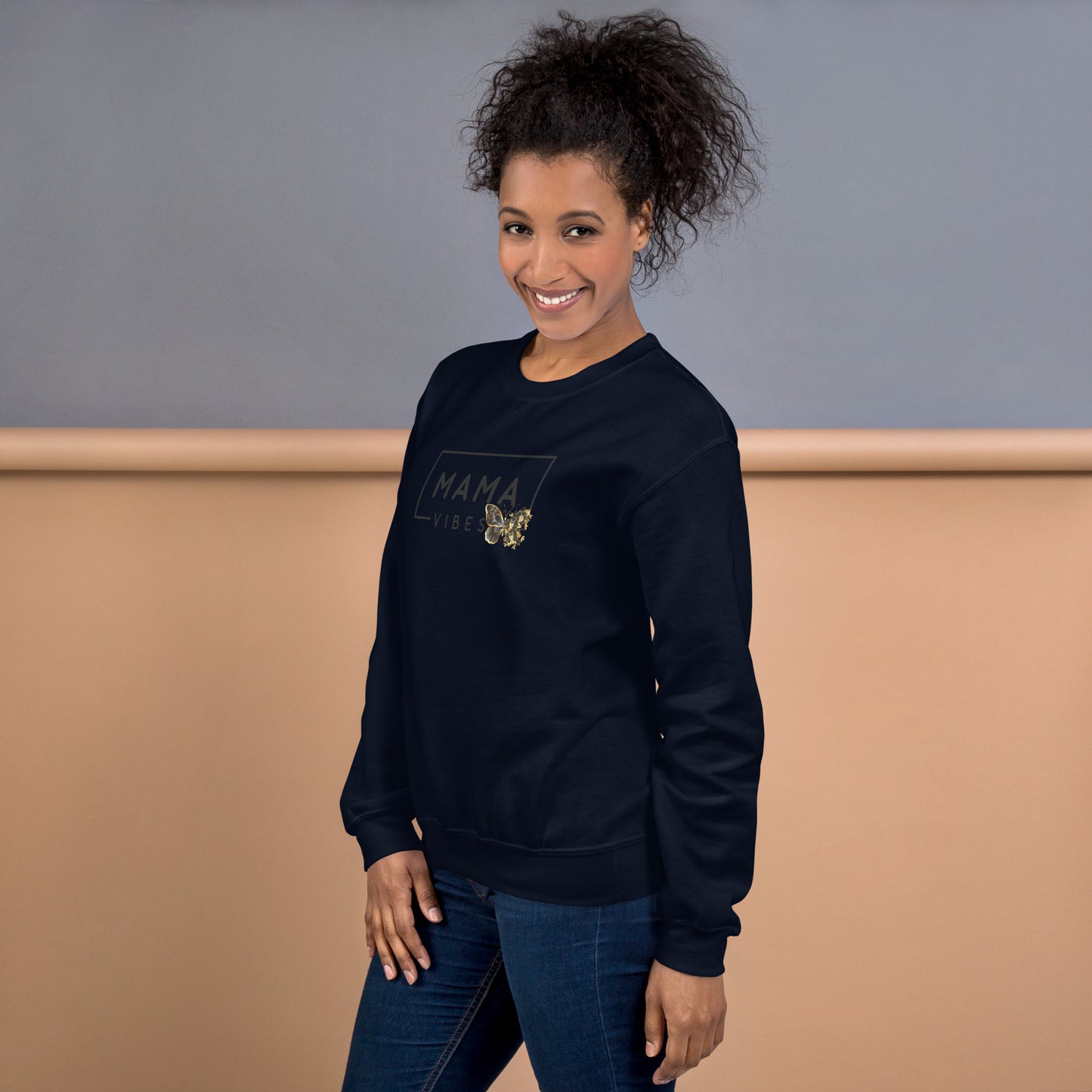Mama Vibes with Border Butterfly Crewneck Sweatshirt | Fall CozyFall Swetshirt for Mom