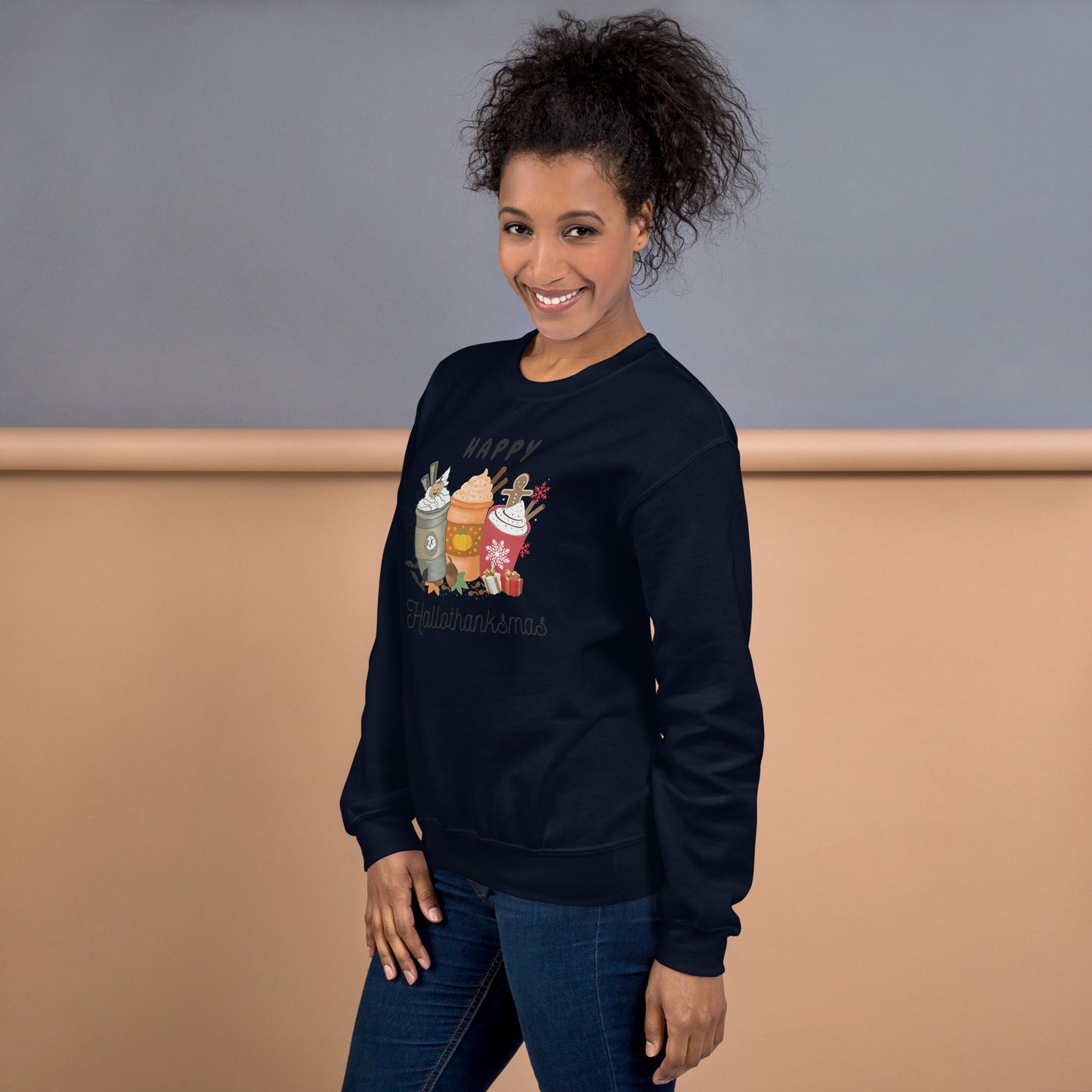 Happy HalloThanksMas Holiday Mashup Coffee Unisex Sweatshirt