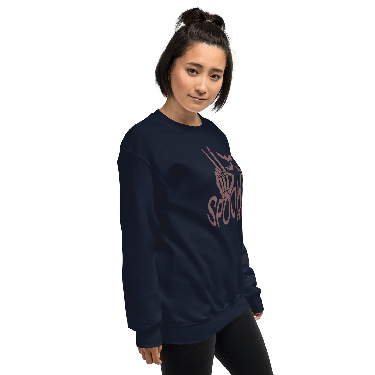 Spooky AF Fall Halloween Skeleton Hands Peace Sign Crewneck Unisex Sweatshirt