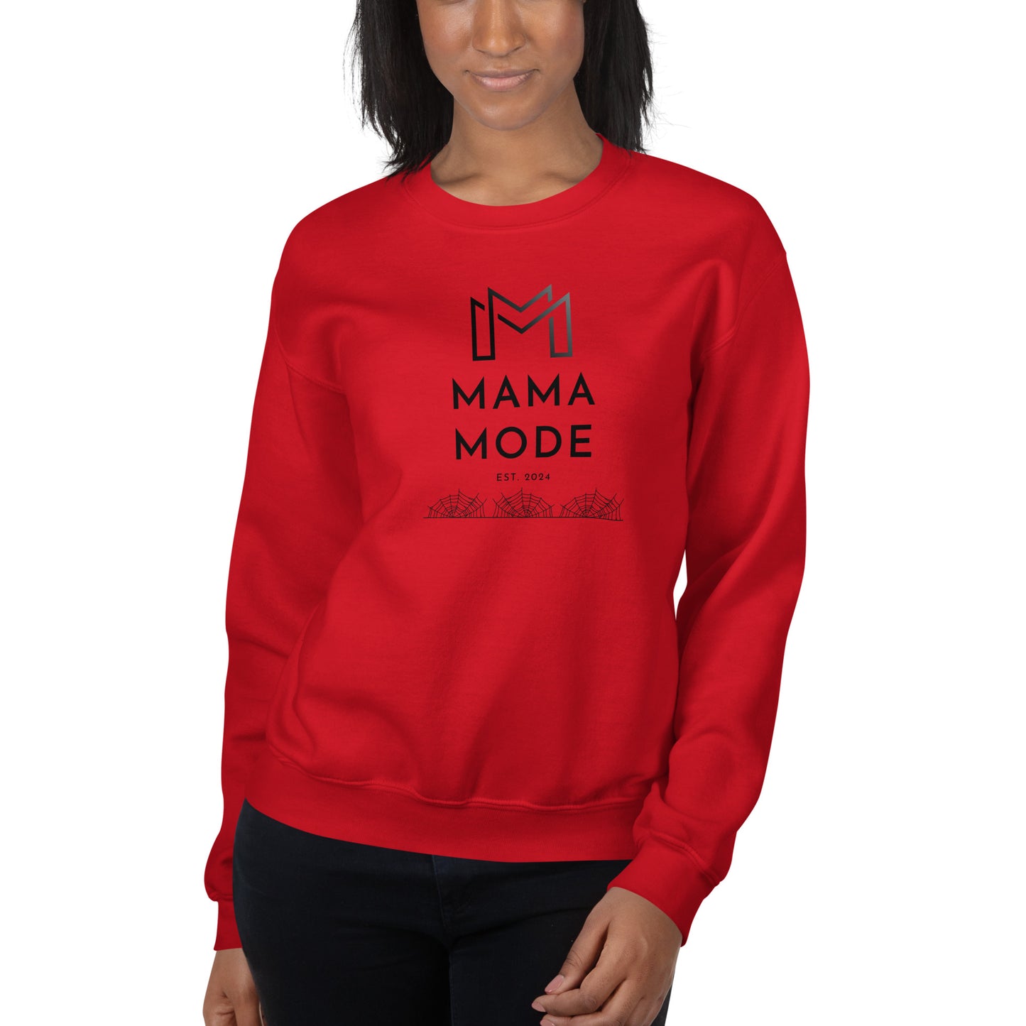 New Mom | Mama Mode Established 2024 Halloween Spiderweb Fall Crewneck Sweatshirt
