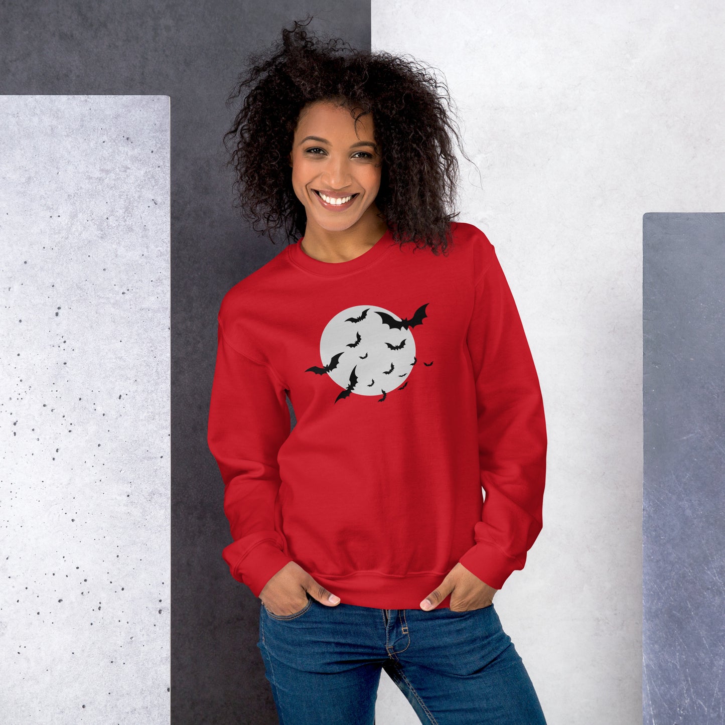 Full Moon with Bats Crewneck Fall Halloween Unisex Sweatshirt