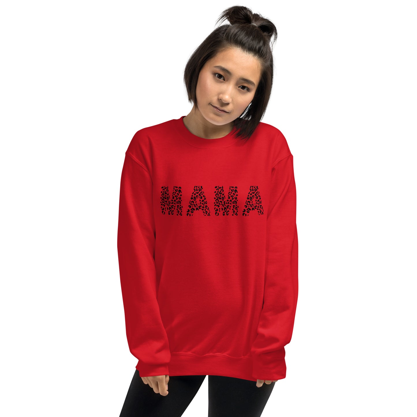 Mama Black and White Cheetah Print Crewneck Cozy Fall Unisex Sweatshirt