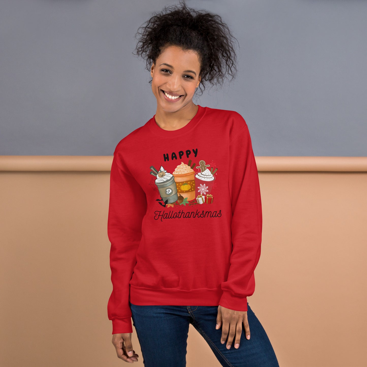 Happy HalloThanksMas Holiday Mashup Coffee Unisex Sweatshirt