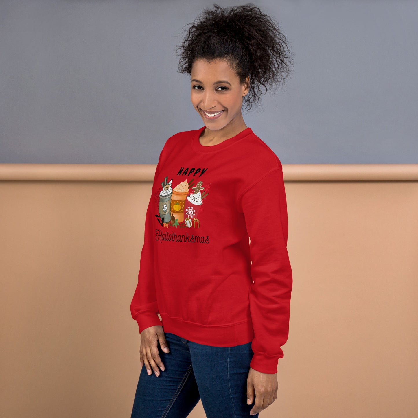 Happy HalloThanksMas Holiday Mashup Coffee Unisex Sweatshirt