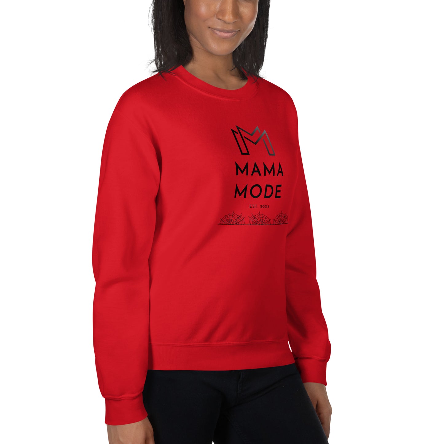 New Mom | Mama Mode Established 2024 Halloween Spiderweb Fall Crewneck Sweatshirt