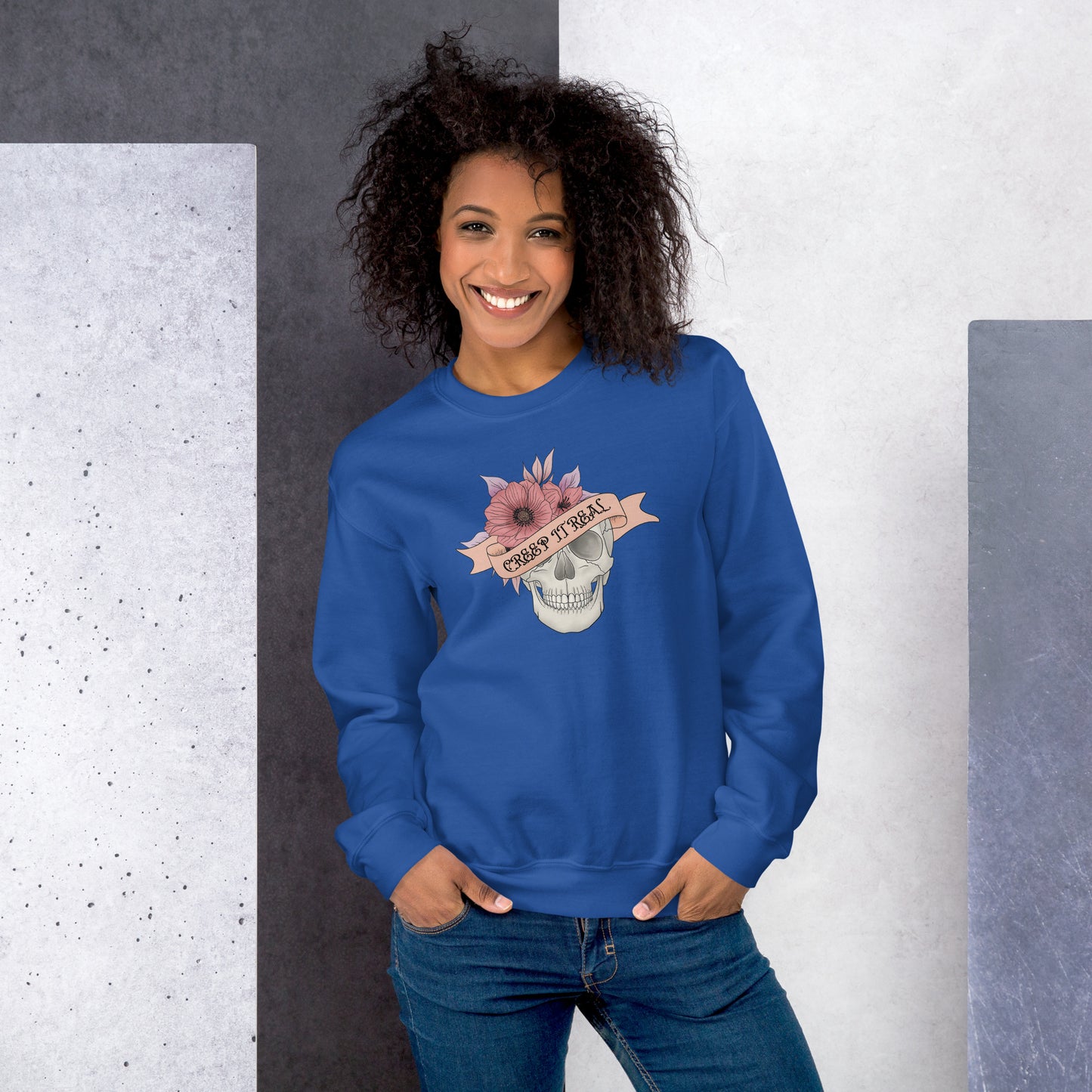 Creep it Real Skeleton Skull Fall Halloween Crewneck Sweatshirt | Keep it Real