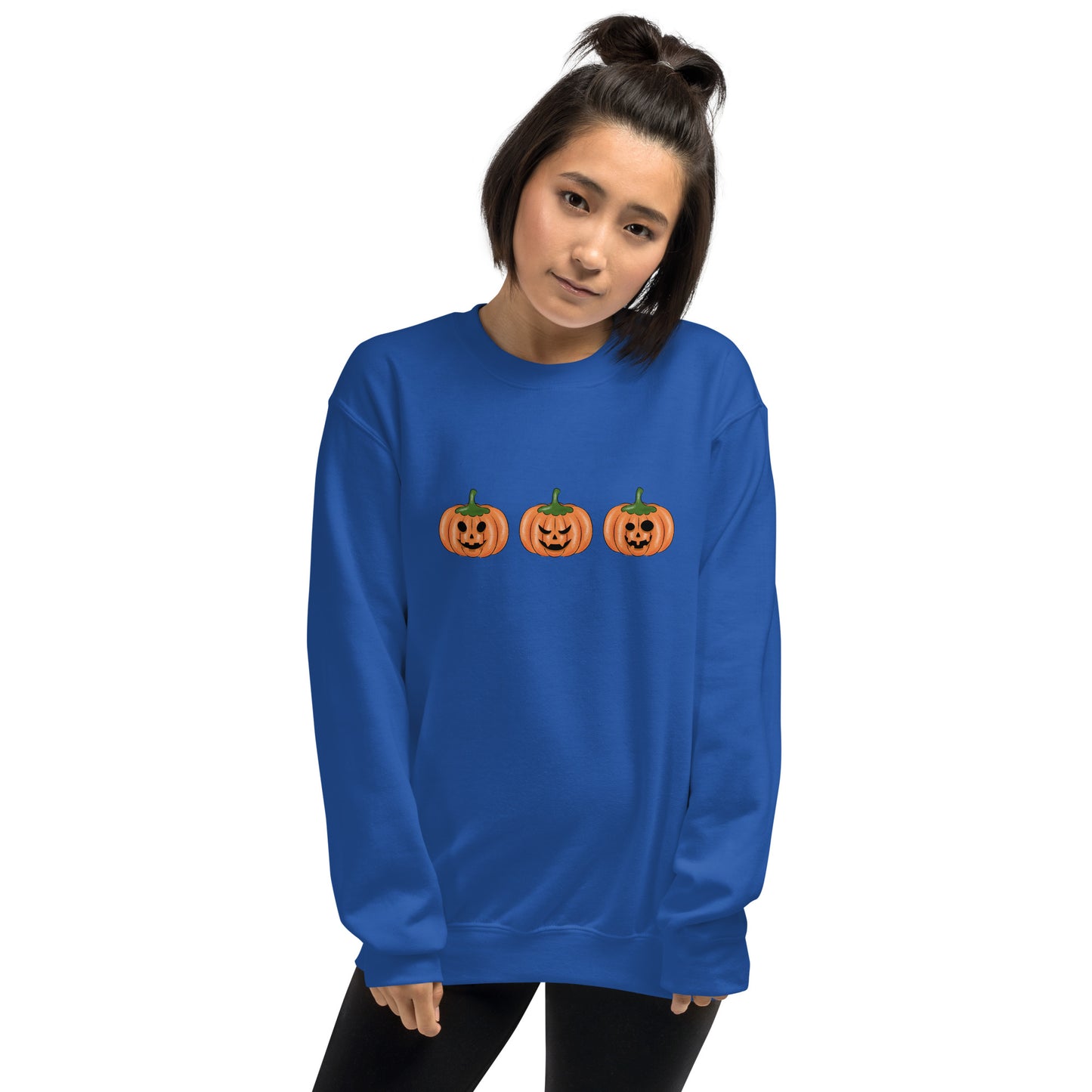 Trendy Fall Pumpkin Faces Crewneck Unisex Sweatshirt