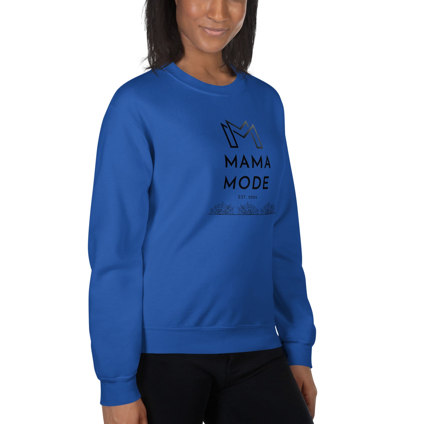 New Mom | Mama Mode Established 2024 Halloween Spiderweb Fall Crewneck Sweatshirt