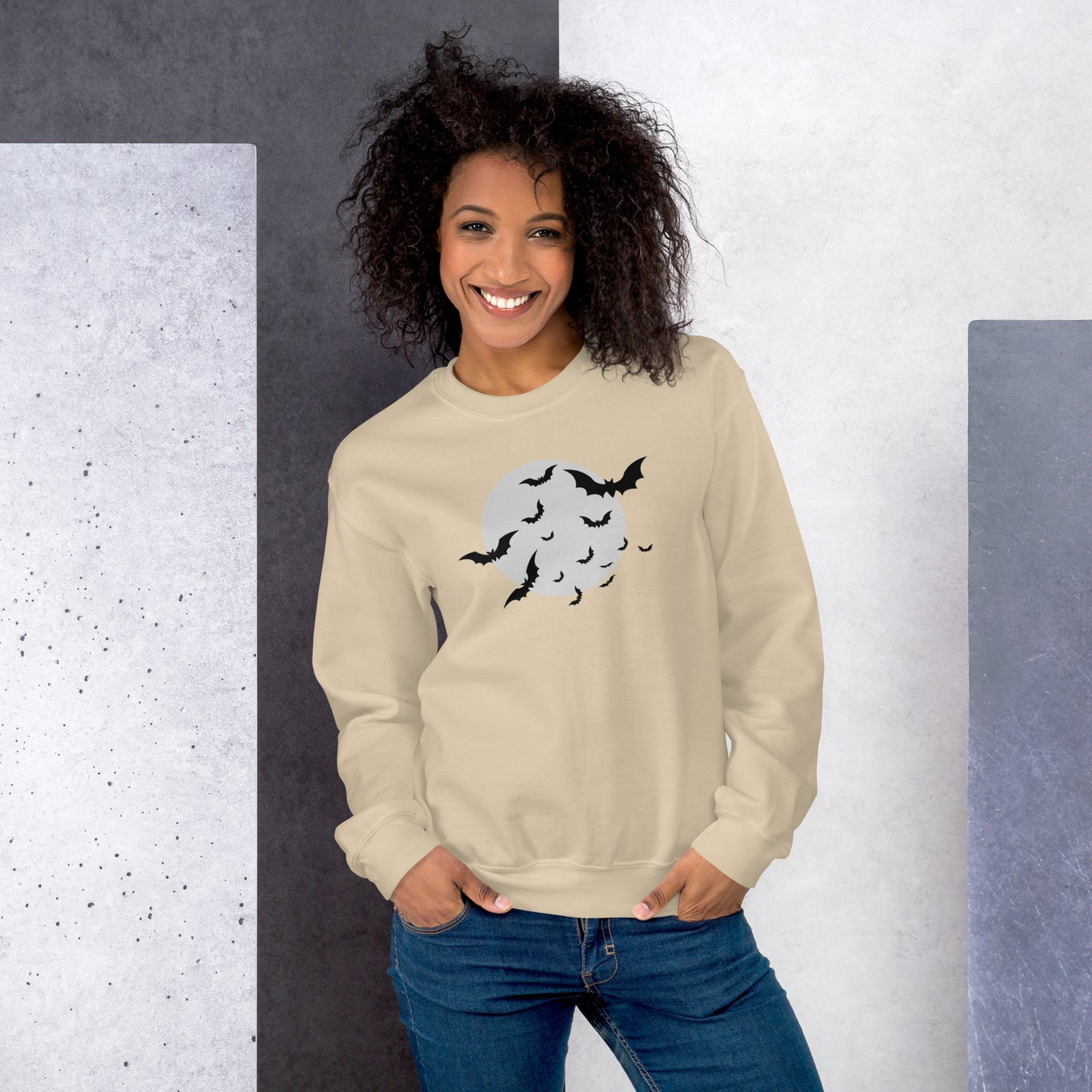 Full Moon with Bats Crewneck Fall Halloween Unisex Sweatshirt