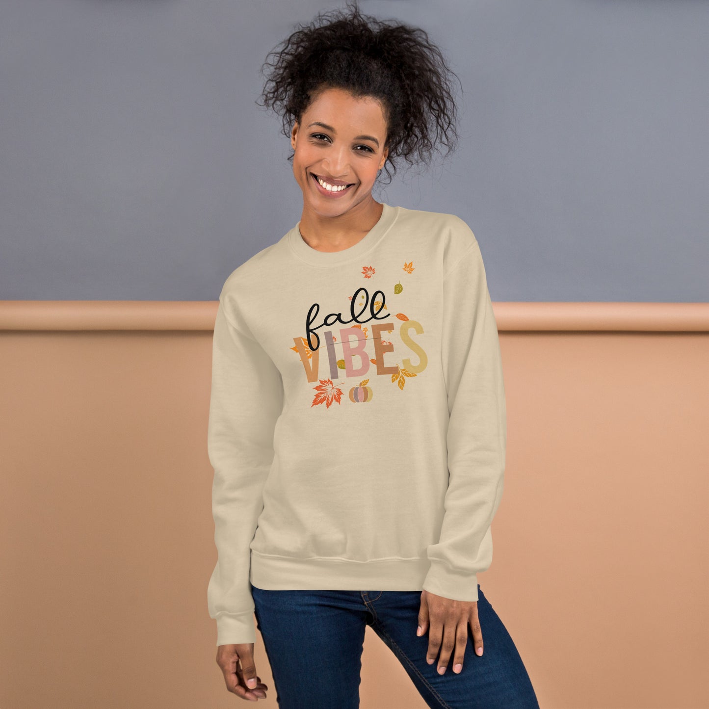 Fall Vibes Pumpkin Leaves Seasonal Crewneck Unisex Sweatshirt