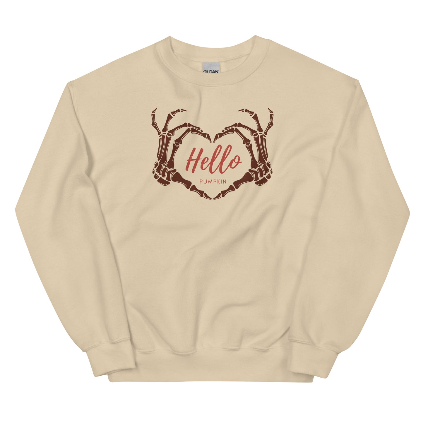 Hello Pumpkin Skeleton Heart Hands Crewneck Fall Halloween Unisex Sweatshirt
